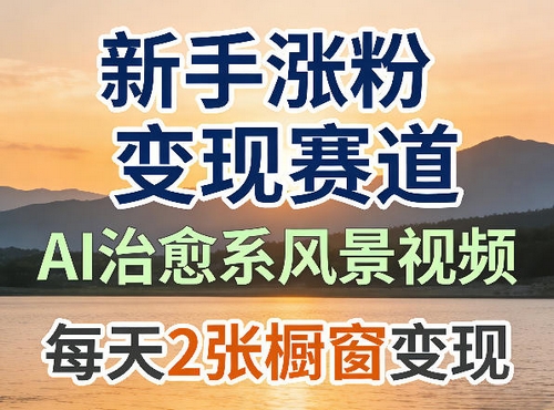 AI治愈系风景视频，新手涨粉变现赛道，橱窗变现每天2张，副业必备